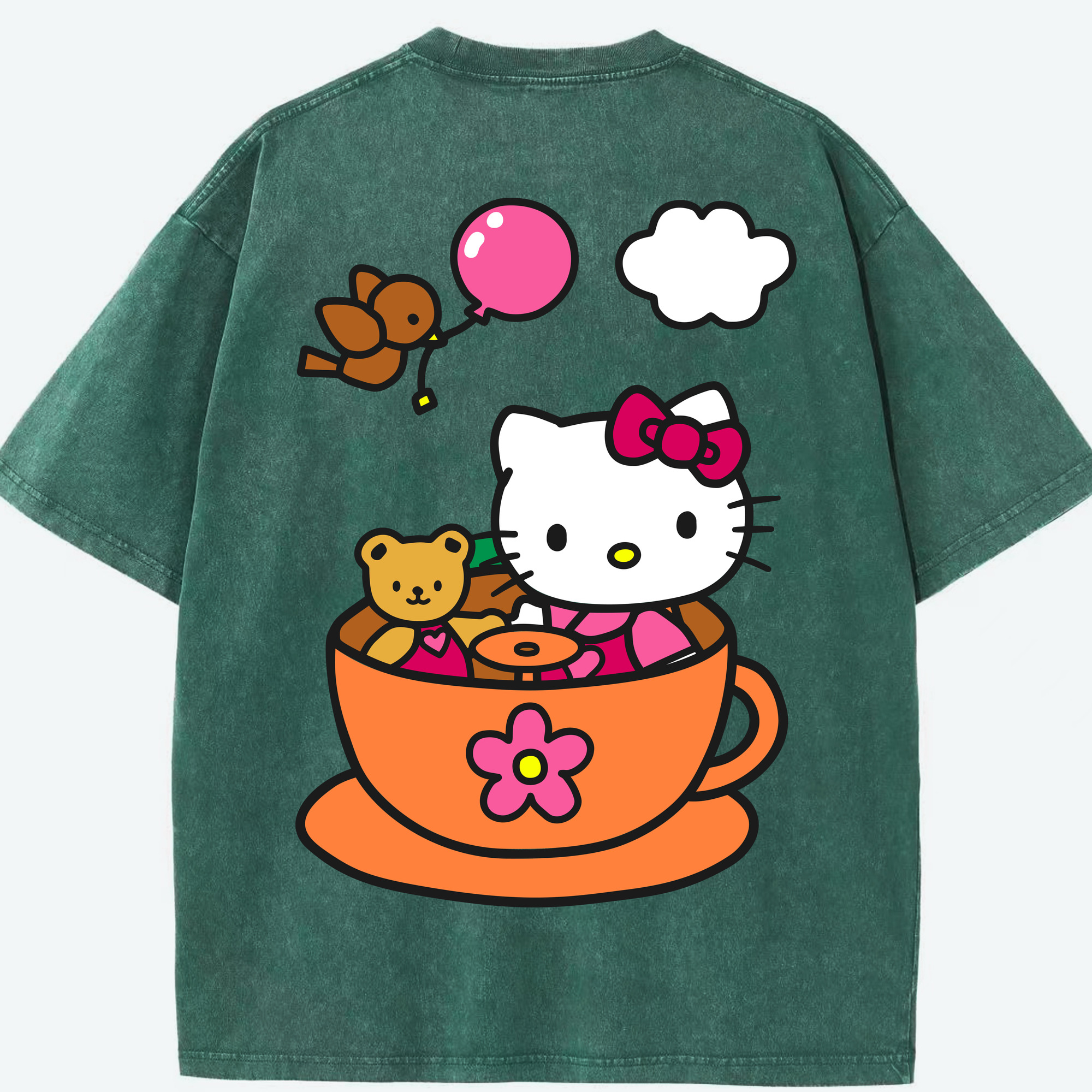 （画像用） Hello Kitty ハローキティ 綿100% ヴィンテージ風 半袖Tシャツ（背面プリント）